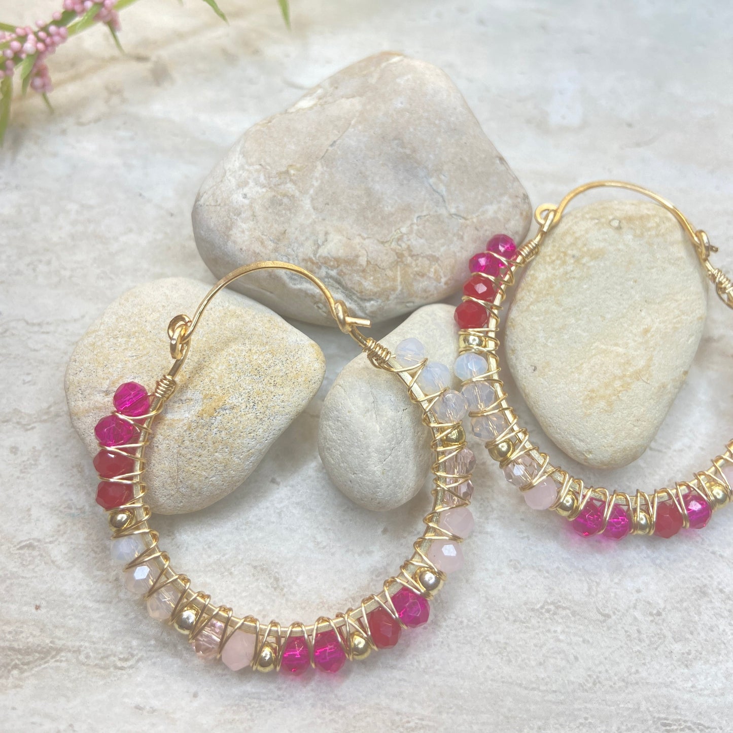 Pink Champagne Crystal Hoop Earrings - Essential Paradise
