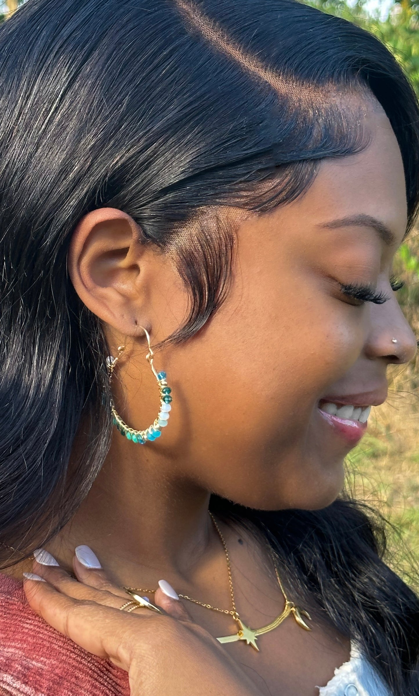 Ocean Blue Crystal Hoop Earrings - Essential Paradise