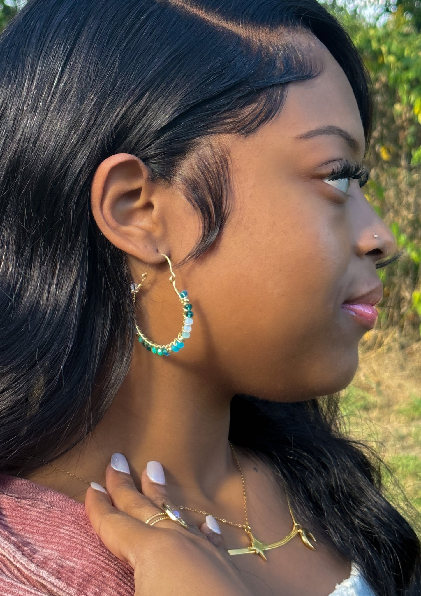 Ocean Blue Crystal Hoop Earrings - Essential Paradise