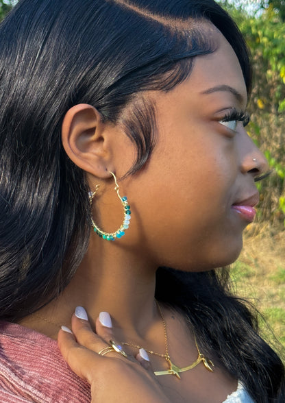 Ocean Blue Crystal Hoop Earrings - Essential Paradise