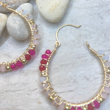 Pink Champagne Crystal Hoop Earrings - Essential Paradise