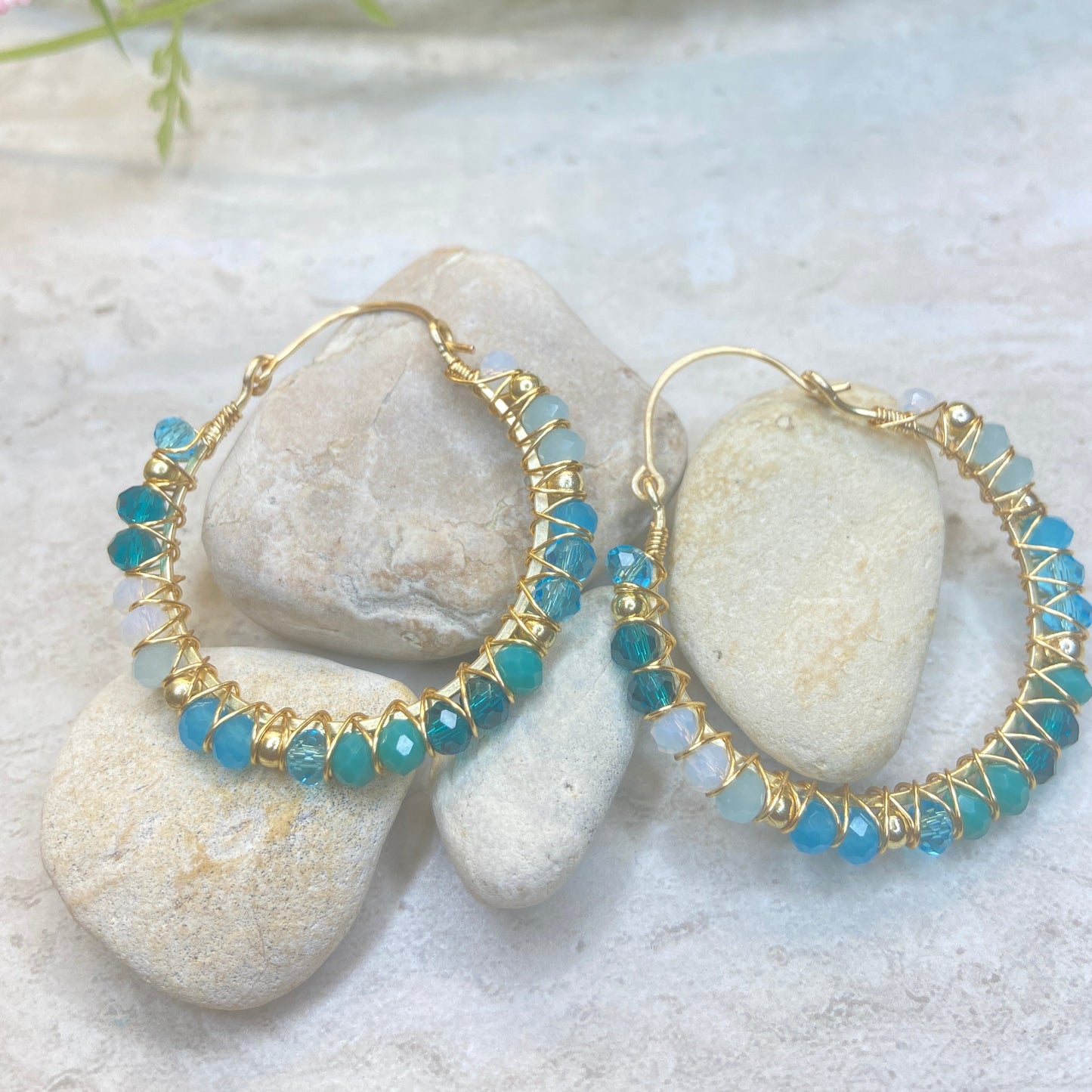 Ocean Blue Crystal Hoop Earrings - Essential Paradise