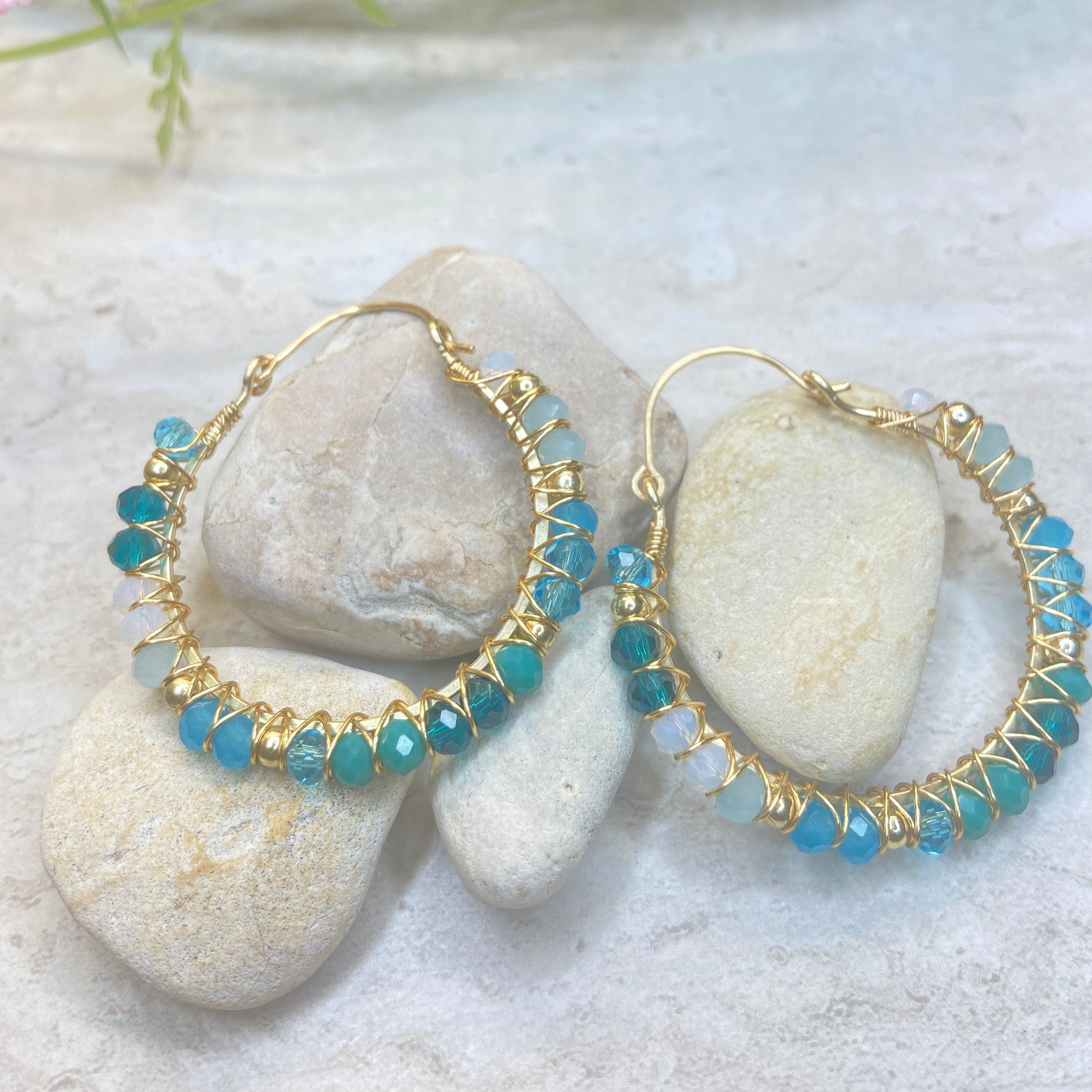 Ocean Blue Crystal Hoop Earrings - Essential Paradise