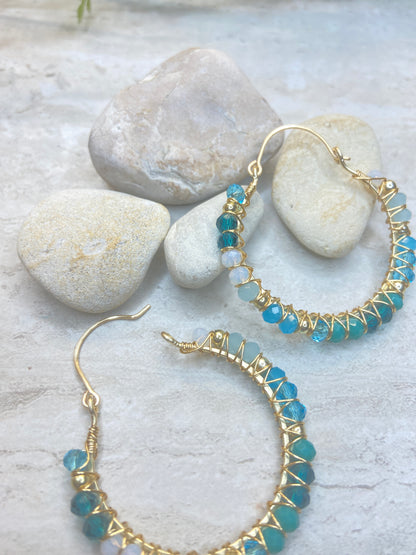 Ocean Blue Crystal Hoop Earrings - Essential Paradise
