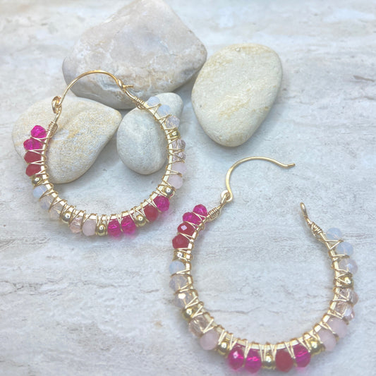 Pink Champagne Crystal Hoop Earrings - Essential Paradise