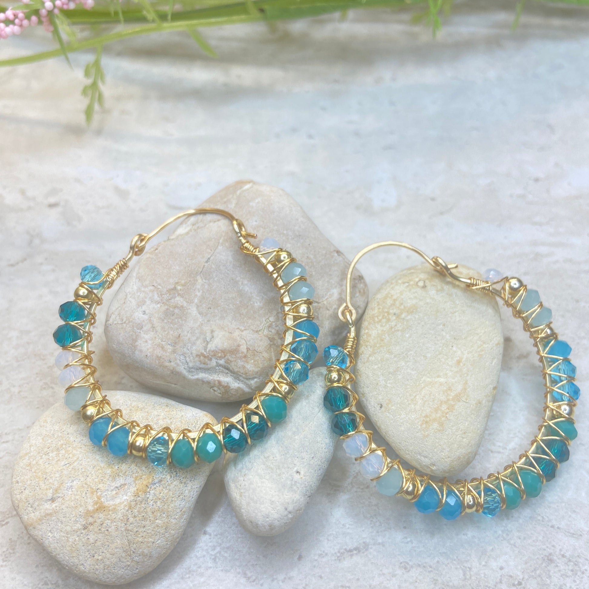 Ocean Blue Crystal Hoop Earrings - Essential Paradise