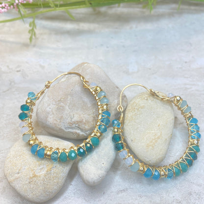 Ocean Blue Crystal Hoop Earrings - Essential Paradise