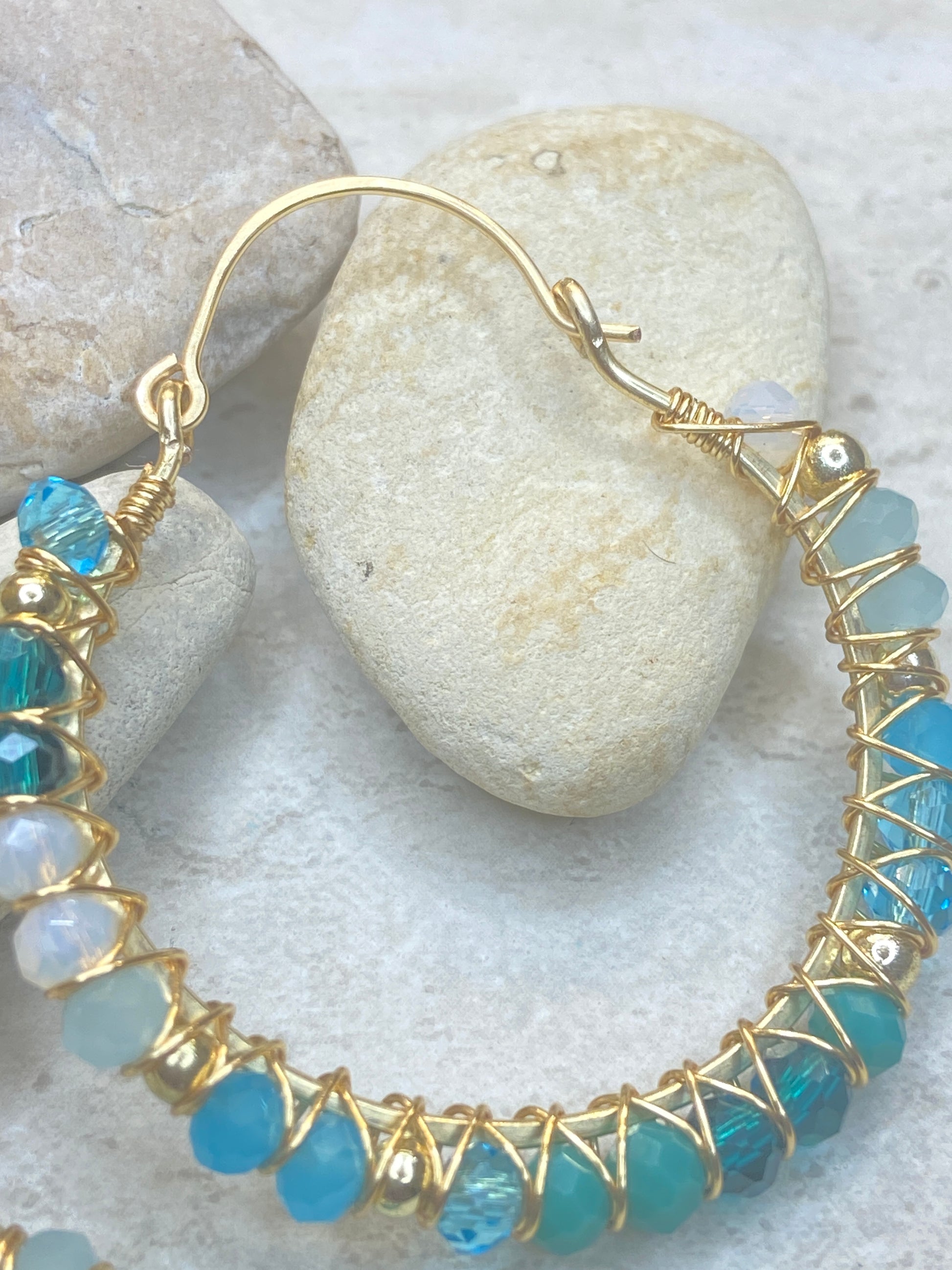Ocean Blue Crystal Hoop Earrings - Essential Paradise