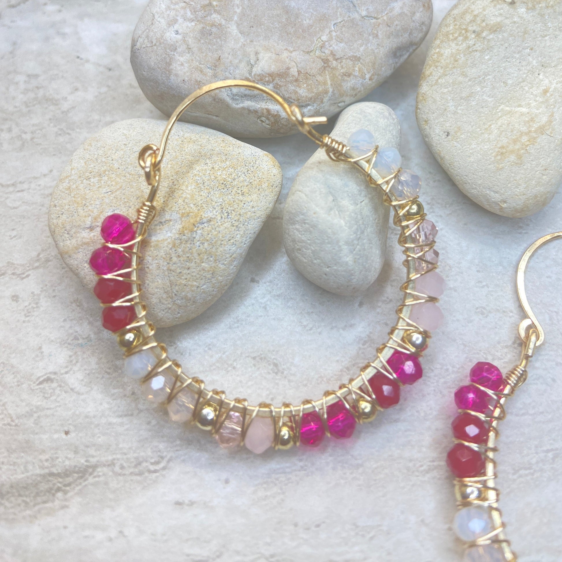 Pink Champagne Crystal Hoop Earrings - Essential Paradise