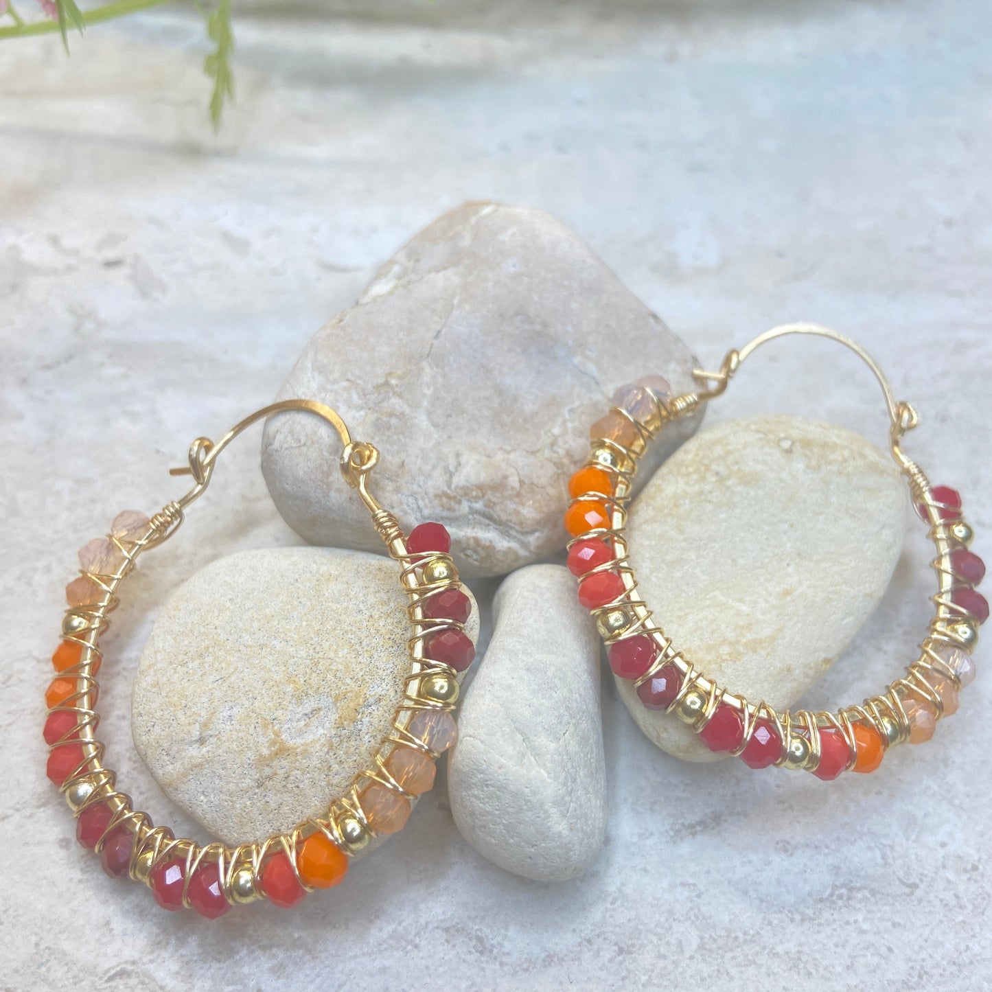 Fiery Sunset Crystal Hoop Earrings - Essential Paradise