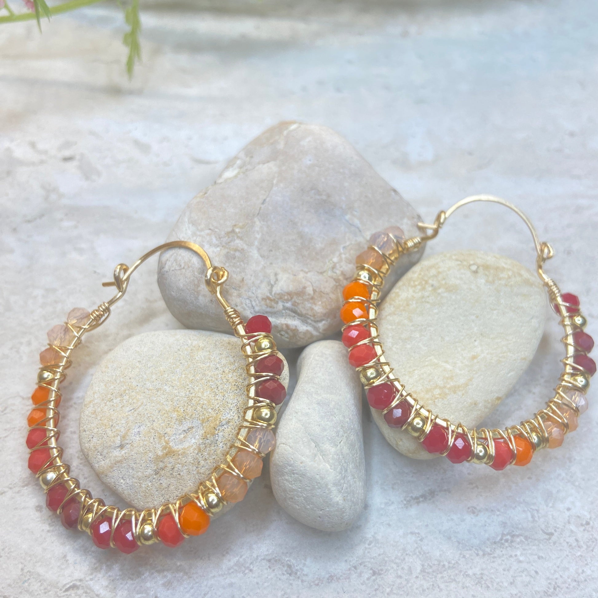 Fiery Sunset Crystal Hoop Earrings - Essential Paradise