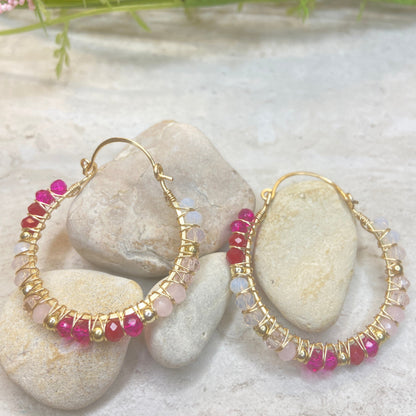 Pink Champagne Crystal Hoop Earrings - Essential Paradise