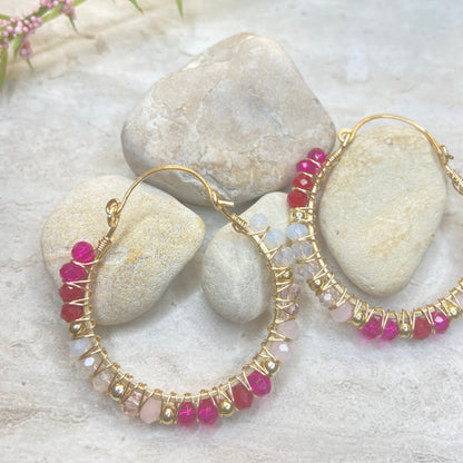 Pink Champagne Crystal Hoop Earrings - Essential Paradise