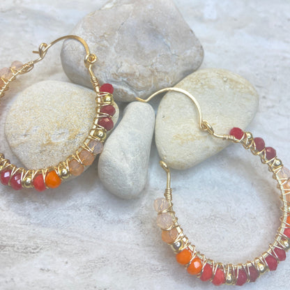 Fiery Sunset Crystal Hoop Earrings - Essential Paradise