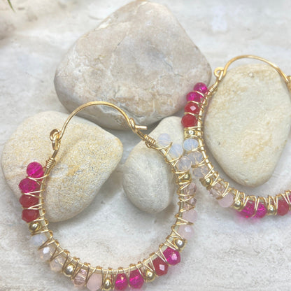Pink Champagne Crystal Hoop Earrings - Essential Paradise