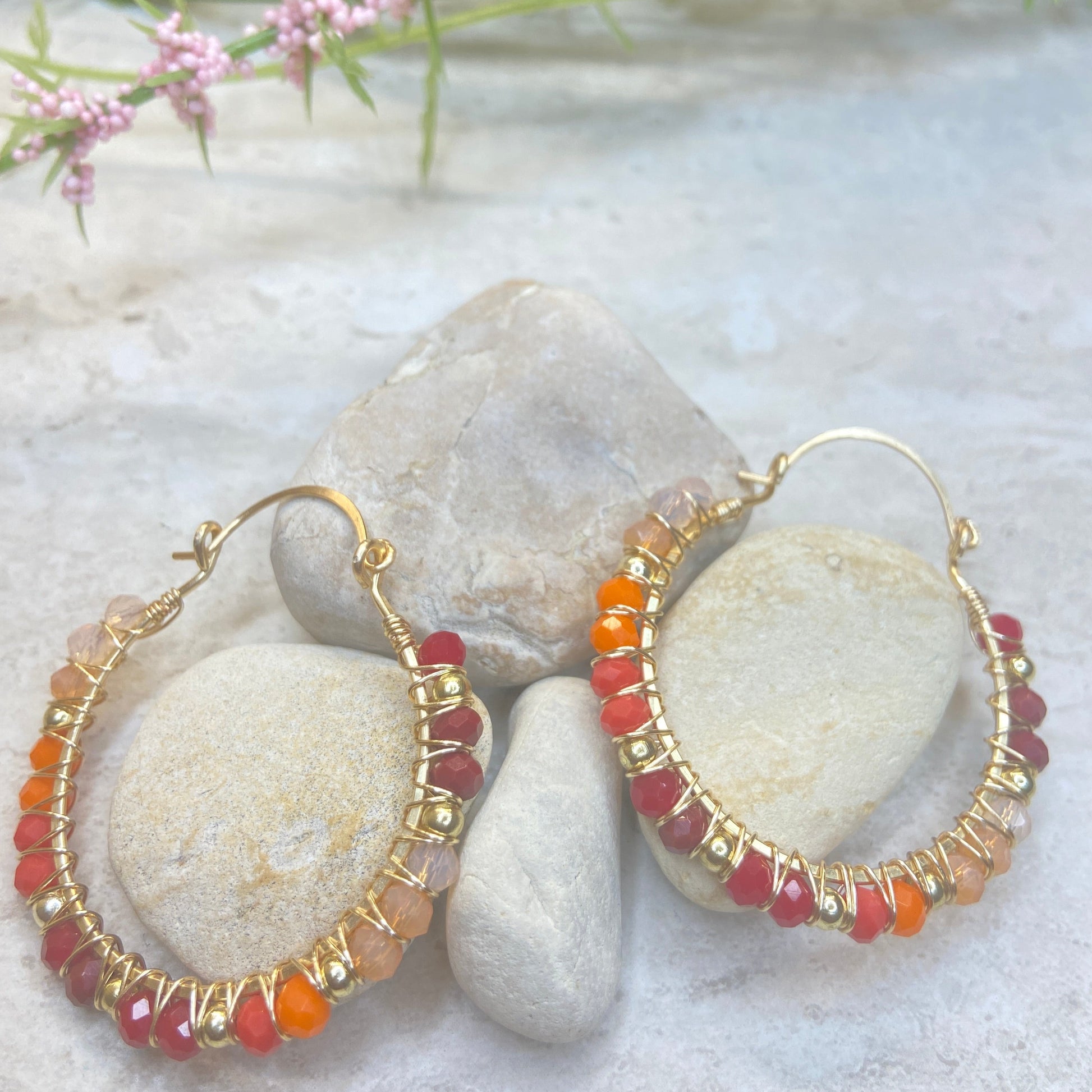 Fiery Sunset Crystal Hoop Earrings - Essential Paradise