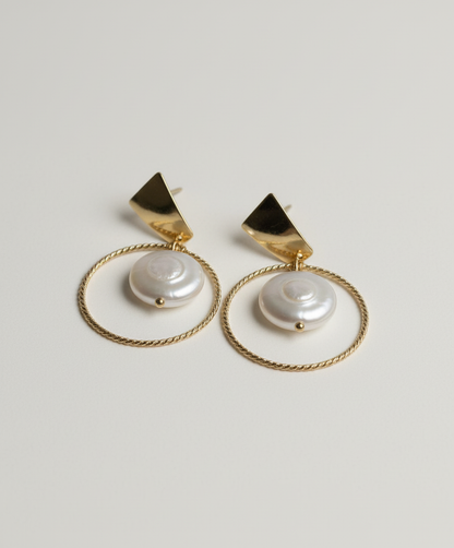 Pearl and Gold Hoop Earrings Product Photo