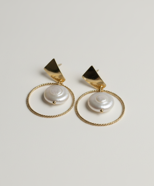 Pearl and Gold Hoop Earrings Product Photo